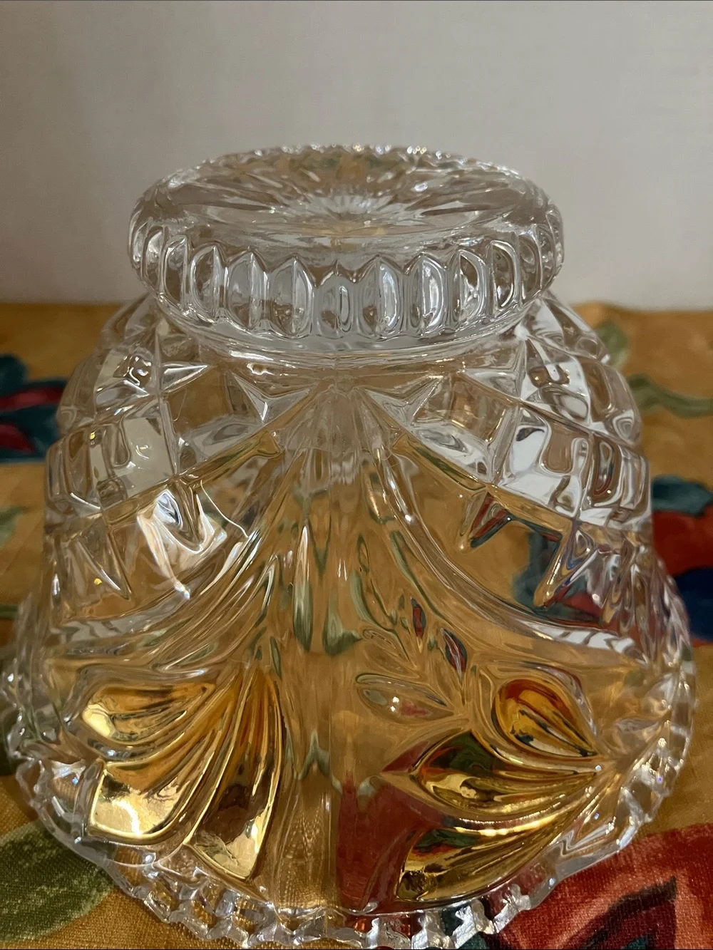 Clear Cut Glass Decorative Bowl with Gold Accents